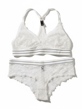 Blush White Lace Racerback Bralette & Lace Bikini Set
